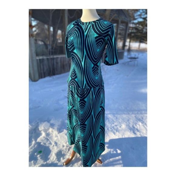 Vintage 60s Skirt Set Stretch A-Line Green Black